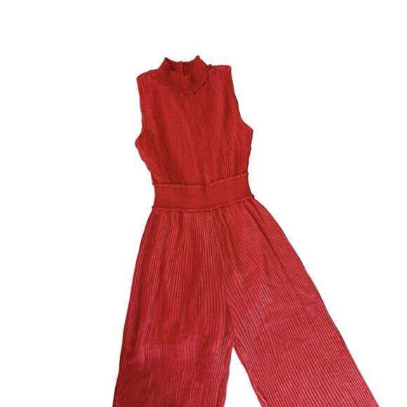 NWOT Nanette Lepore Mock Neck Pleaded Stretchy Waist Jumpsuit Coral Women’s 6 - Picture 5 of 10